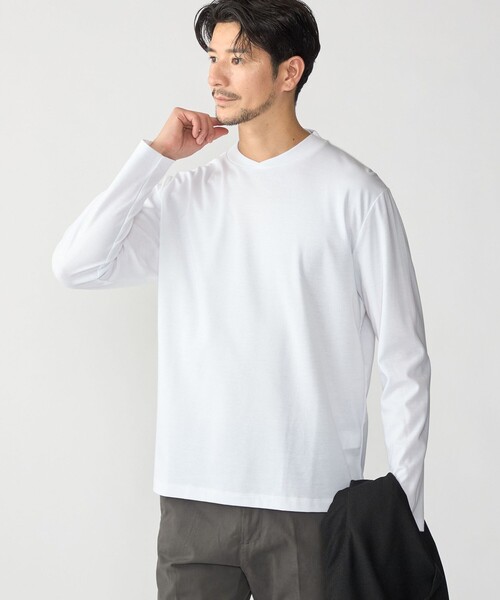 SHIPS(シップス)の「【WEB限定】SHIPS:〈接触冷感/手洗い可能〉100/2 クロスネック ビズ ロングスリーブ Tシャツ(Tシャツ/カットソー・メンズ・ホワイト/ネイビー/ブラック/チャコールグレー・SMALL/X-LARGE/MEDIUM/LARGE)」の6枚目の写真