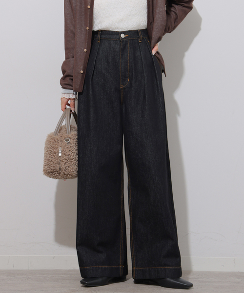 JOURNAL STANDARD relume(ジャーナルスタンダード レリューム)の「デニムライク2タックワイドパンツ(その他パンツ・レディース・ネイビー/ブラック・36/38)」の1枚目の写真