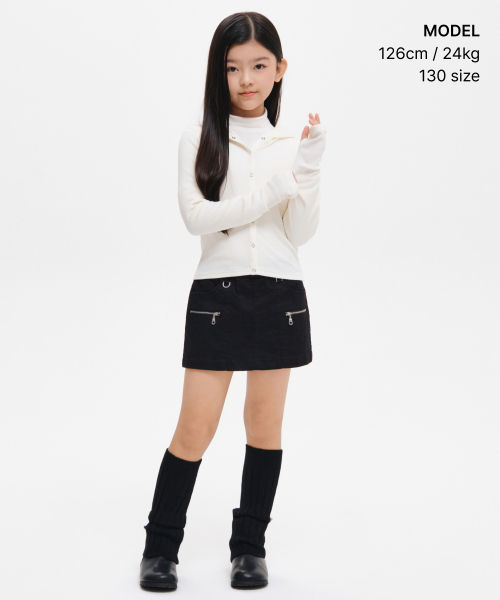 MUSINSA STANDARD KIDS（ムシンサスタンダードキッズ）の「ガールズリブスリムフードパーカージャージカーディガン[アイボリー]（カーディガン/ボレロ・レディース・その他・130/120/160/140/150）」の2枚目の写真