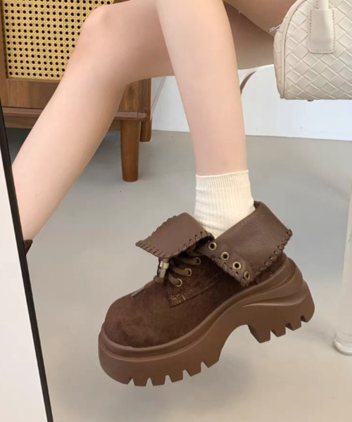 Teem Store(チームストア)の「厚底レースアップショートブーツ(ブーツ・レディース・グレー/ブラウン・M/S/L)」の8枚目の写真