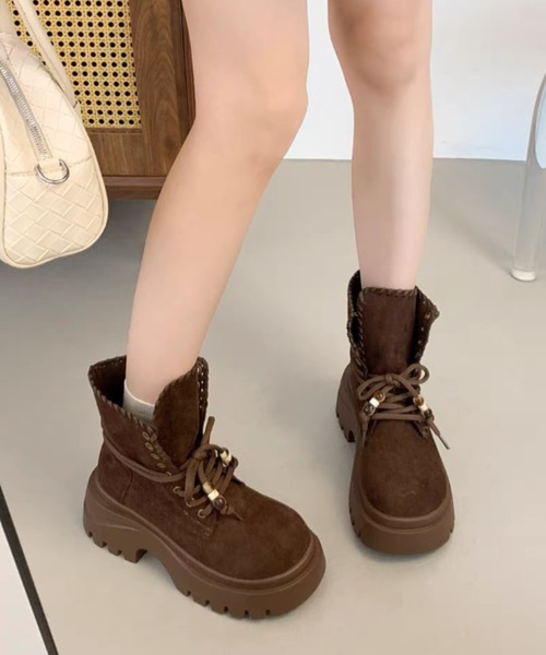 Teem Store(チームストア)の「厚底レースアップショートブーツ(ブーツ・レディース・グレー/ブラウン・M/S/L)」の9枚目の写真