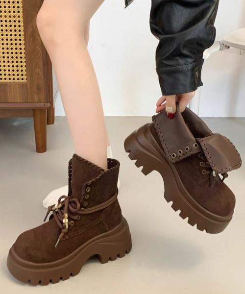Teem Store(チームストア)の「厚底レースアップショートブーツ(ブーツ・レディース・グレー/ブラウン・M/S/L)」の11枚目の写真