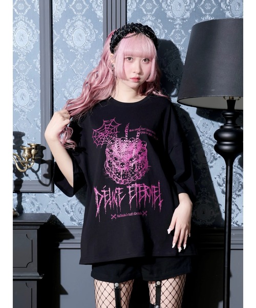 NOEMIE(ノエミー)の「スカルケーキスパイダーTシャツ(Tシャツ/カットソー・レディース・ブラック/オフホワイト/ピンク・M)」の3枚目の写真