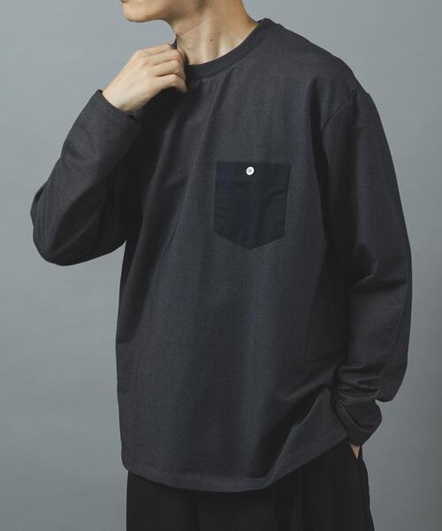 ITEMS URBANRESEARCH(アイテムズ アーバンリサーチ)の「デニムライクデザインポケットカットソー(Tシャツ/カットソー・メンズ・ネイビー/グレー系その他/ブラック・LARGE/MEDIUM)」の1枚目の写真