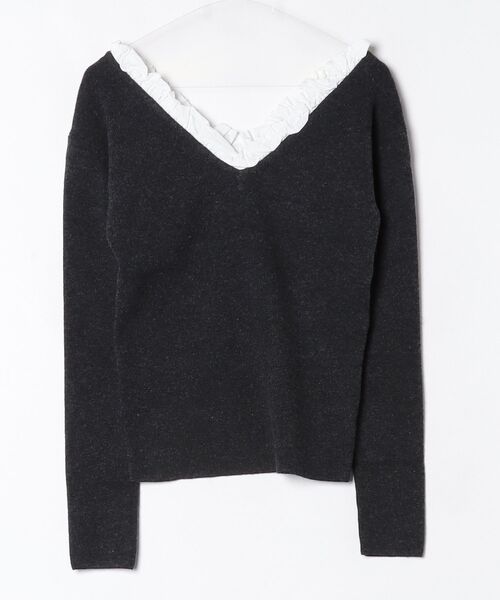 CLANE（クラネ）の「2WAY FRILL V NECK KNIT TOPS 11106-2113（ニット/セーター・レディース・ブラック/ベージュ/グレー・2/1）」の2枚目の写真