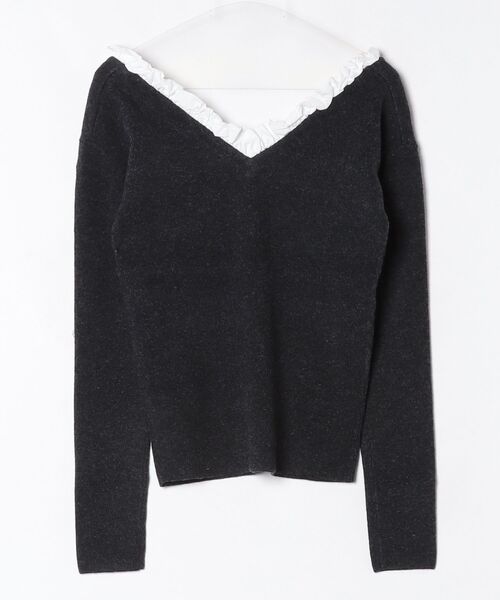 CLANE（クラネ）の「2WAY FRILL V NECK KNIT TOPS 11106-2113（ニット/セーター・レディース・ブラック/ベージュ/グレー・2/1）」の4枚目の写真