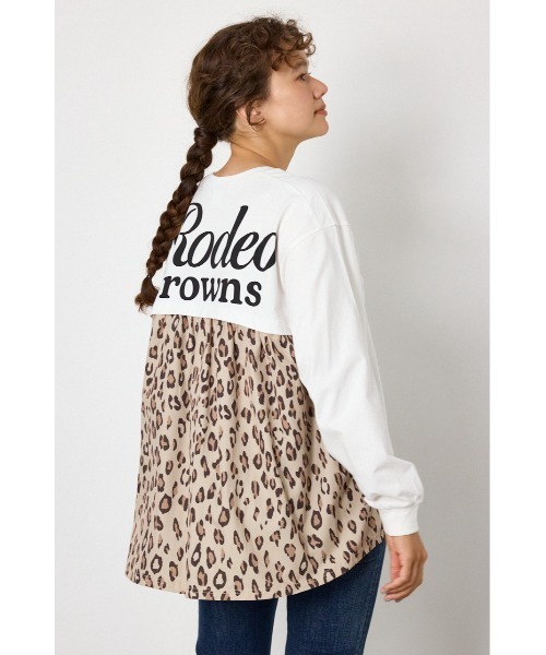 RODEO CROWNS WIDE BOWL(ロデオクラウンズワイドボウル)の「バックギャザードッキングロングTシャツ(Tシャツ/カットソー・レディース・ライトピンク/オフホワイト/ブラック・FREE)」の1枚目の写真