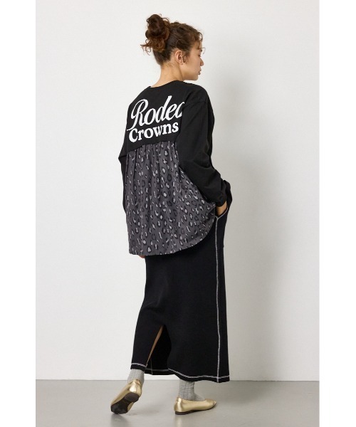 RODEO CROWNS WIDE BOWL(ロデオクラウンズワイドボウル)の「バックギャザードッキングロングTシャツ(Tシャツ/カットソー・レディース・ライトピンク/オフホワイト/ブラック・FREE)」の6枚目の写真