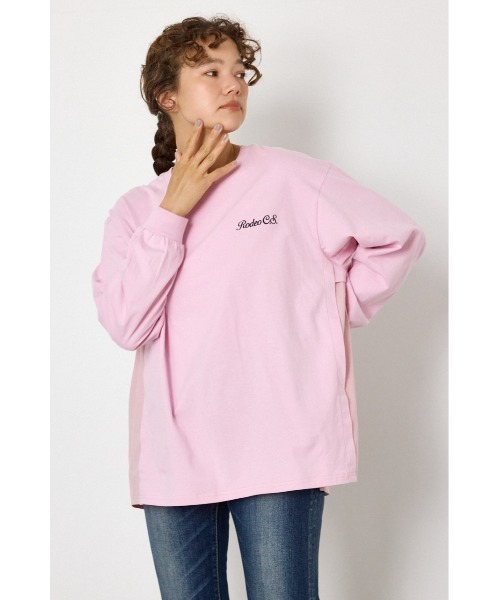 RODEO CROWNS WIDE BOWL(ロデオクラウンズワイドボウル)の「バックギャザードッキングロングTシャツ(Tシャツ/カットソー・レディース・ライトピンク/オフホワイト/ブラック・FREE)」の7枚目の写真