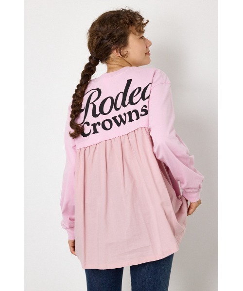 RODEO CROWNS WIDE BOWL(ロデオクラウンズワイドボウル)の「バックギャザードッキングロングTシャツ(Tシャツ/カットソー・レディース・ライトピンク/オフホワイト/ブラック・FREE)」の9枚目の写真
