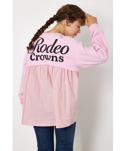 RODEO CROWNS WIDE BOWL(ロデオクラウンズワイドボウル)の「バックギャザードッキングロングTシャツ(Tシャツ/カットソー・レディース・ライトピンク/オフホワイト/ブラック・FREE)」の10枚目の写真