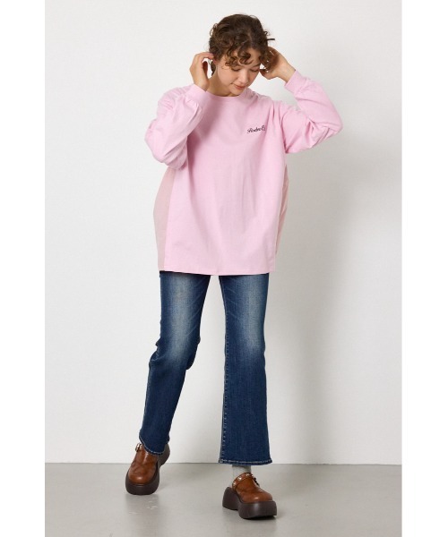 RODEO CROWNS WIDE BOWL(ロデオクラウンズワイドボウル)の「バックギャザードッキングロングTシャツ(Tシャツ/カットソー・レディース・ライトピンク/オフホワイト/ブラック・FREE)」の11枚目の写真