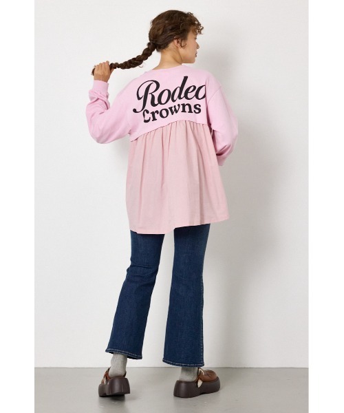 RODEO CROWNS WIDE BOWL(ロデオクラウンズワイドボウル)の「バックギャザードッキングロングTシャツ(Tシャツ/カットソー・レディース・ライトピンク/オフホワイト/ブラック・FREE)」の12枚目の写真