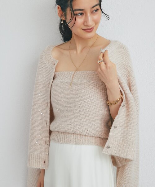 La boutique BonBon(ラブティックボンボン)の「【9/27(日)0:00~ZOZO先行販売】スパンコールモヘヤビスチェ(ニット/セーター・レディース・グレー/ピンク/オフホワイト・FREE)」の3枚目の写真