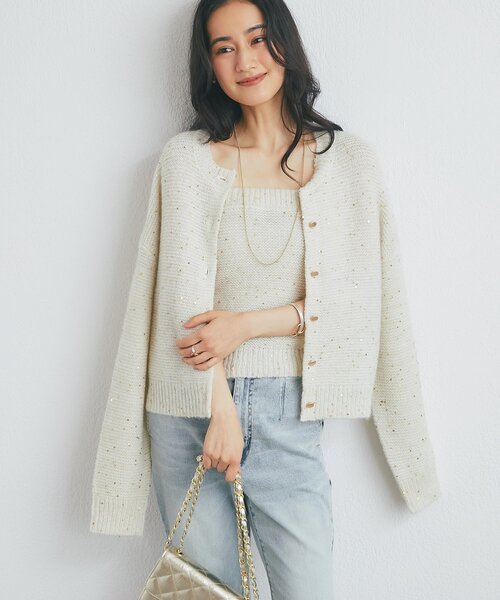 La boutique BonBon(ラブティックボンボン)の「【9/27(日)0:00~ZOZO先行販売】スパンコールモヘヤビスチェ(ニット/セーター・レディース・グレー/ピンク/オフホワイト・FREE)」の6枚目の写真