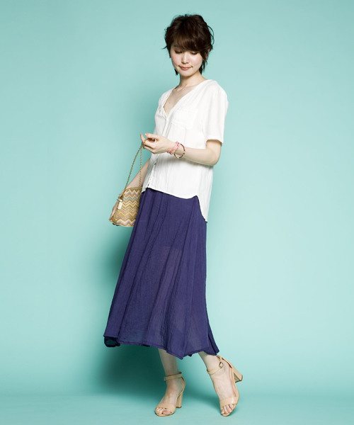 PLAIN CLOTHING（プレーンクロージング）の「シフォンロングスカート　【PLAIN CLOTHING】（スカート・レディース・ホワイト/ピンク/ブラック/カーキ/ベージュ/ネイビー・FREE）」の13枚目の写真