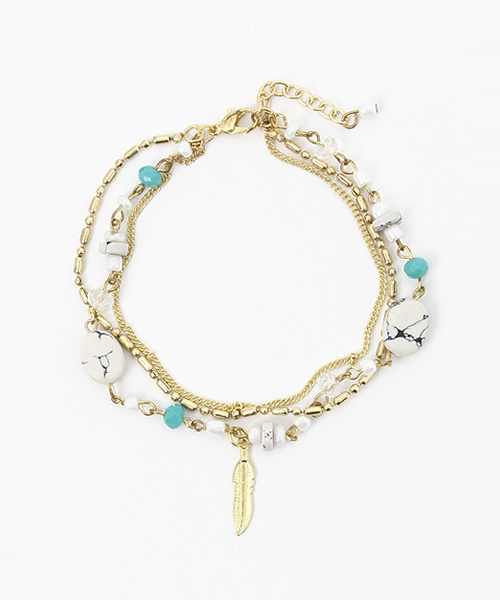 チャイハネ（チャイハネ）の「【チャイハネ】メタルフェザー＆ビーズアンクレット（アンクレット・レディース・ターコイズブルー/ホワイト・FREE）」の6枚目の写真