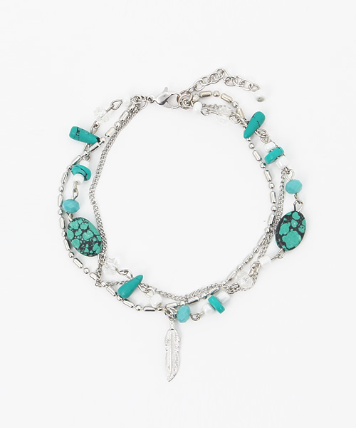 チャイハネ（チャイハネ）の「【チャイハネ】メタルフェザー＆ビーズアンクレット（アンクレット・レディース・ターコイズブルー/ホワイト・FREE）」の2枚目の写真