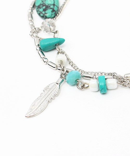 チャイハネ（チャイハネ）の「【チャイハネ】メタルフェザー＆ビーズアンクレット（アンクレット・レディース・ターコイズブルー/ホワイト・FREE）」の3枚目の写真