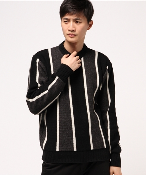 AMERICAN RAG CIE（アメリカンラグシー）の「ウール ナイロン 80'S ストライプニット（ニット/セーター・メンズ・ネイビー/ブラック×グレー・1/2）」の9枚目の写真