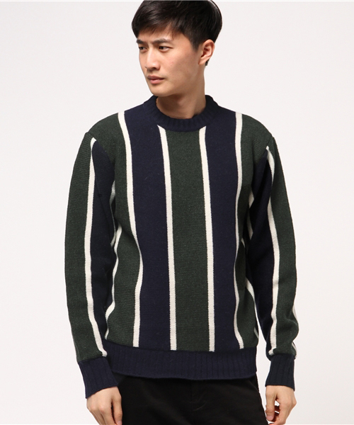 AMERICAN RAG CIE（アメリカンラグシー）の「ウール ナイロン 80'S ストライプニット（ニット/セーター・メンズ・ネイビー/ブラック×グレー・1/2）」の10枚目の写真