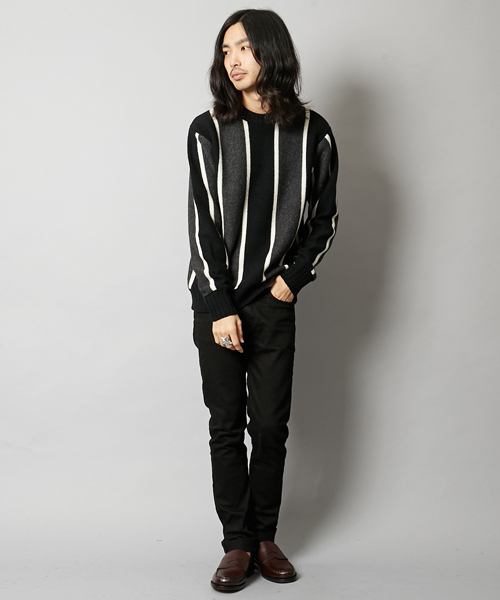 AMERICAN RAG CIE（アメリカンラグシー）の「ウール ナイロン 80'S ストライプニット（ニット/セーター・メンズ・ネイビー/ブラック×グレー・1/2）」の11枚目の写真