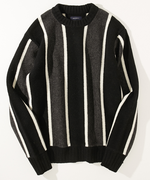 AMERICAN RAG CIE（アメリカンラグシー）の「ウール ナイロン 80'S ストライプニット（ニット/セーター・メンズ・ネイビー/ブラック×グレー・1/2）」の13枚目の写真
