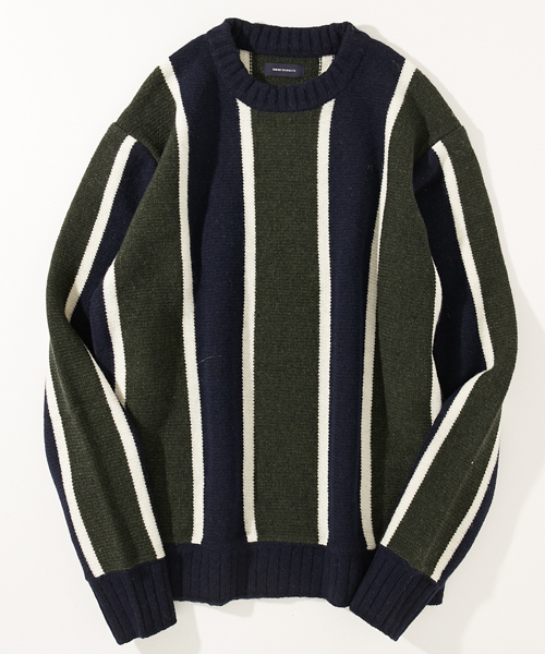 AMERICAN RAG CIE（アメリカンラグシー）の「ウール ナイロン 80'S ストライプニット（ニット/セーター・メンズ・ネイビー/ブラック×グレー・1/2）」の14枚目の写真