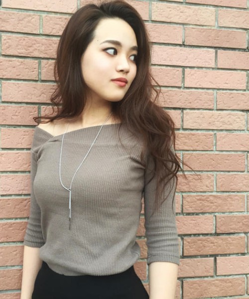 EGOIST（エゴイスト）の「アシメデコルテテレコトップ（Tシャツ/カットソー・レディース・ライトブラウン/ブルー/ホワイト/ブラック・FREE）」の13枚目の写真