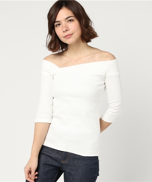 EGOIST（エゴイスト）の「アシメデコルテテレコトップ（Tシャツ/カットソー・レディース・ライトブラウン/ブルー/ホワイト/ブラック・FREE）」の14枚目の写真