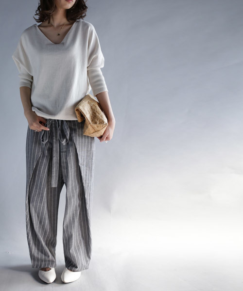 antiqua（アンティカ）の「ストライプカフェパンツ（その他パンツ・レディース・グレー系その他・FREE）」の6枚目の写真