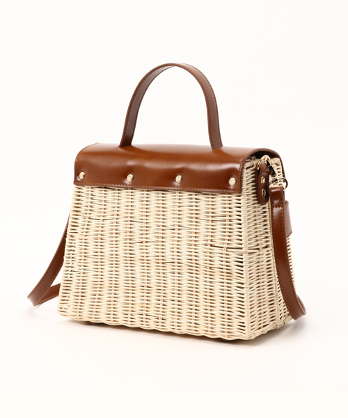 Casselini(キャセリーニ)の「LV/BOXラタンBAG(ハンドバッグ・レディース・ホワイト/ブラウン・フリ-)」の3枚目の写真