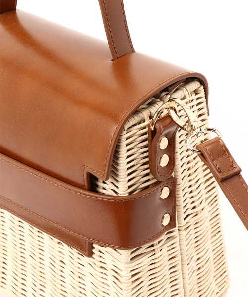 Casselini(キャセリーニ)の「LV/BOXラタンBAG(ハンドバッグ・レディース・ホワイト/ブラウン・フリ-)」の5枚目の写真