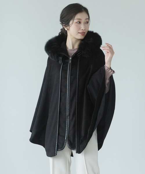 美品✨カシミア　ファー　ポンチョ　黒　高級感　上質 カシミヤケープ（ポンチョ）｜sankyo shokai（サンキョウショウカイ