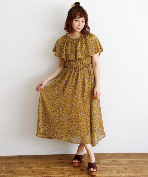 Crisp クリスプ の シフォンフレアフラワーワンピース ワンピース Wear Crisp クリスプ の シフォンフレアフラワーワンピース ワンピース Wear