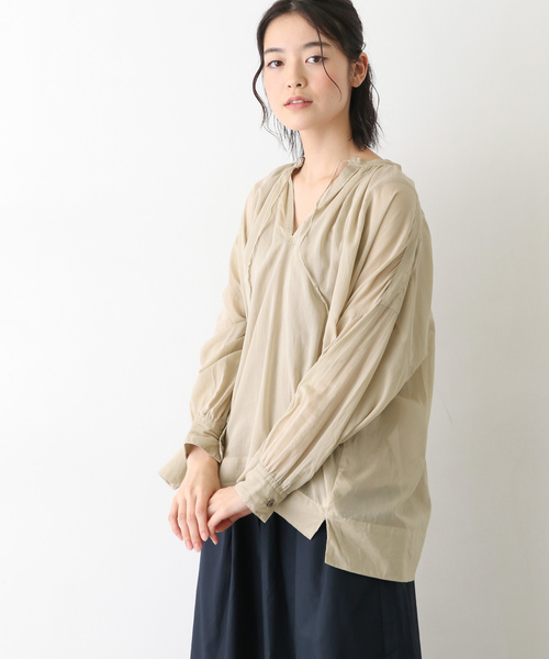 かぐれ(カグレ)の「コットンローンギャザーブラウス(シャツ/ブラウス・レディース・ブラック/ベージュ/パープル・FREE)」の2枚目の写真