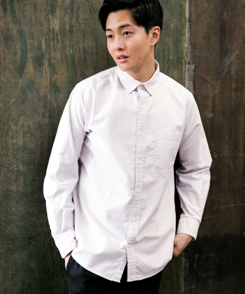 GLOBAL WORK（グローバルワーク）の「オックスフォードストライプシャツ/837129（シャツ/ブラウス・メンズ・ホワイト/パープル/ブルー・SMALL/MEDIUM/LARGE）」の3枚目の写真