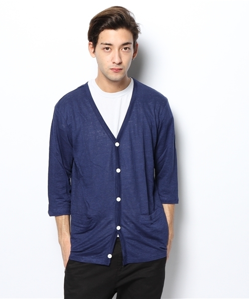WEGO（ウィゴー）の「WEGO/リネンカーディガン（カーディガン/ボレロ・メンズ・ホワイト/ブルー/ネイビー・LARGE/MEDIUM）」の2枚目の写真