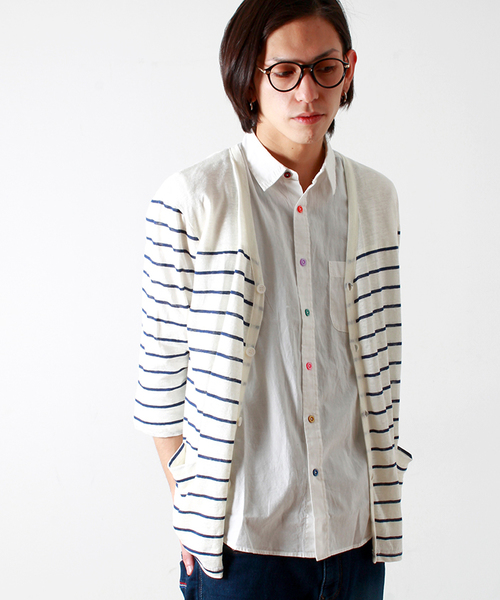 WEGO（ウィゴー）の「WEGO/リネンカーディガン（カーディガン/ボレロ・メンズ・ホワイト/ブルー/ネイビー・LARGE/MEDIUM）」の3枚目の写真