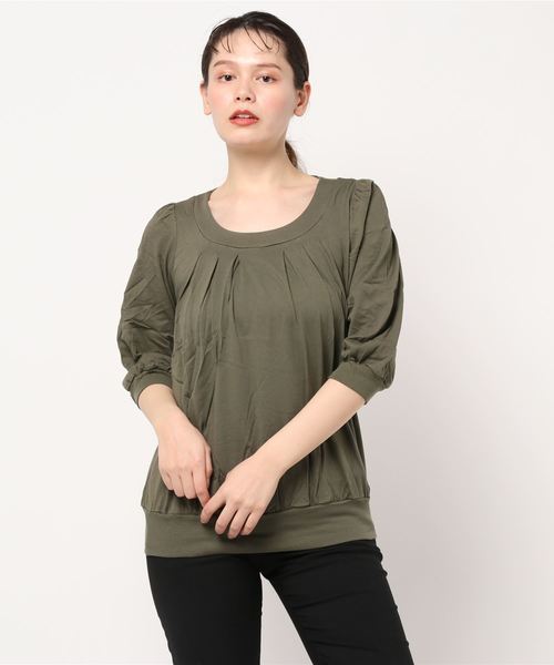 BELLUNA(ベルーナ)の「綿100%ふんわり胸元タックカットソー(Tシャツ/カットソー・レディース・オフホワイト/カーキ/ミント/ネイビー/ブラック/サーモンピンク/チャコール/ブルーグリーン/ブラウン系その他/モカ/パープル系その他・MEDIUM/LARGE/X-LARGE)」の15枚目の写真