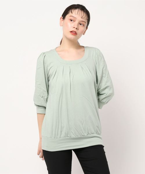 BELLUNA(ベルーナ)の「綿100%ふんわり胸元タックカットソー(Tシャツ/カットソー・レディース・オフホワイト/カーキ/ミント/ネイビー/ブラック/サーモンピンク/チャコール/ブルーグリーン/ブラウン系その他/モカ/パープル系その他・MEDIUM/LARGE/X-LARGE)」の19枚目の写真