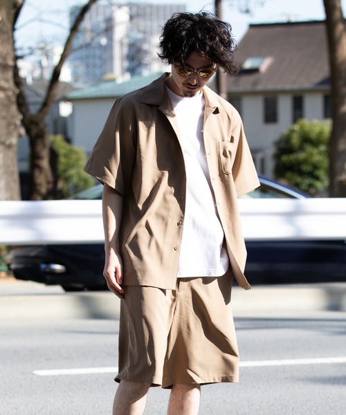 ADAM ET ROPE'（アダムエロペ）の「〈伸縮性・イージーケア〉オープンカラーシャツSET UP（セットアップ・メンズ・ブラック/グレー/ベージュ・M/L/LL）」の3枚目の写真