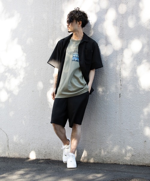 ADAM ET ROPE'（アダムエロペ）の「〈伸縮性・イージーケア〉オープンカラーシャツSET UP（セットアップ・メンズ・ブラック/グレー/ベージュ・M/L/LL）」の4枚目の写真