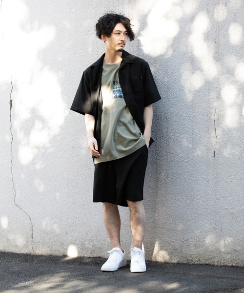 ADAM ET ROPE'（アダムエロペ）の「〈伸縮性・イージーケア〉オープンカラーシャツSET UP（セットアップ・メンズ・ブラック/グレー/ベージュ・M/L/LL）」の5枚目の写真