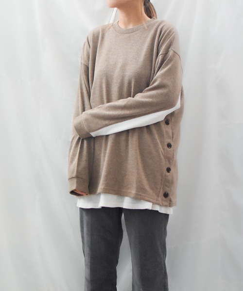 TRAP/U (トラップユー)の「【TRAP/U】サイドボタン 長袖カットソー(Tシャツ/カットソー・メンズ・カーキ/チャコールグレー/ブラック/ベージュ・MEDIUM/LARGE)」の13枚目の写真