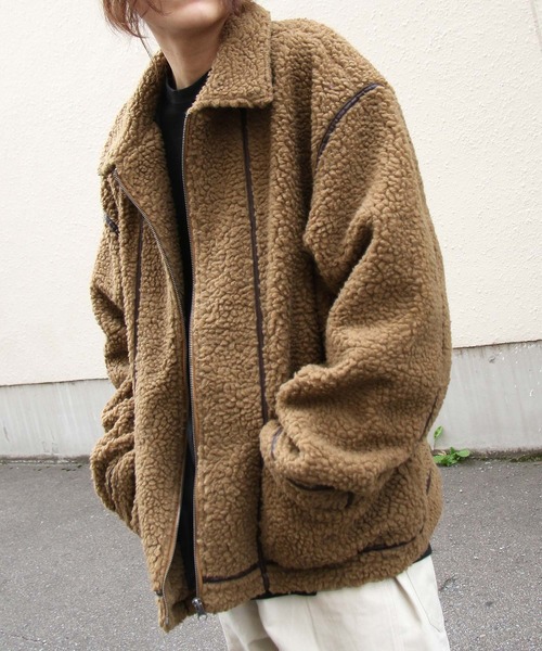 ブルゾン ジャケット アウターパイピングラインビッグシルエットボアフライトジャケット ユニセックス ブルゾン Zip Five ジップファイブ のファッション