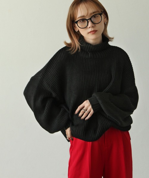 セール】アゼ編みだぼっとハイネックニット（ニット/セーター