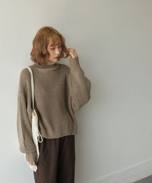 セール】アゼ編みだぼっとハイネックニット（ニット/セーター