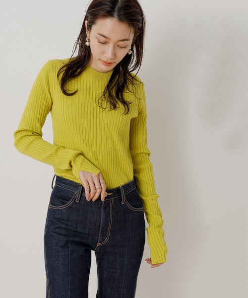 ADAM ET ROPE'（アダムエロペ）の「ワイドリブニットプルオーバー（ニット/セーター・レディース・ブラック/ミント/クリーム・FREE）」の3枚目の写真