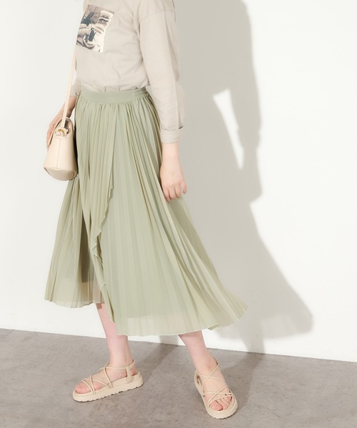 natural couture（ナチュラルクチュール）の「やわらかシアープリーツラップスカート（スカート・レディース・ミント/サックスブルー/ブラウン/オフホワイト・FREE）」の4枚目の写真